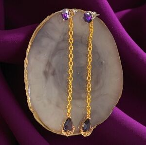 Silver Purple Stud Earrings Gold Linear Drop Purple Teardrop Shoulder Dusters